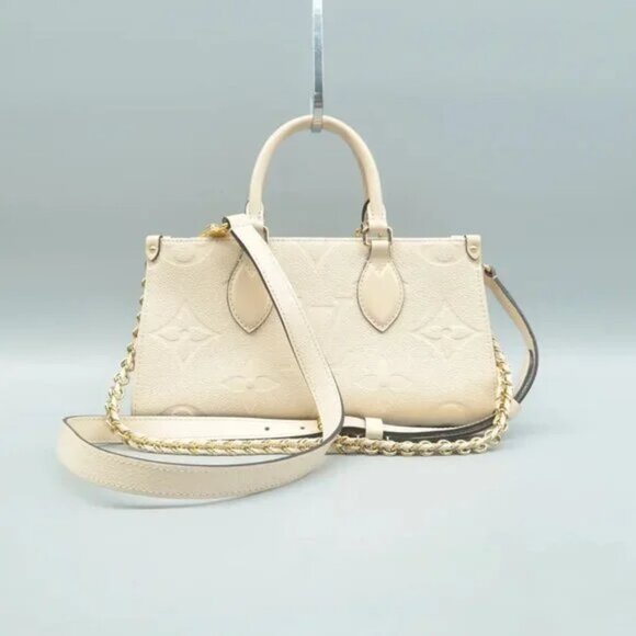 Auth Louis Vuitton Onthego East West Beige Monogram Leather Satchel 3023-10424 - Picture 2 of 12